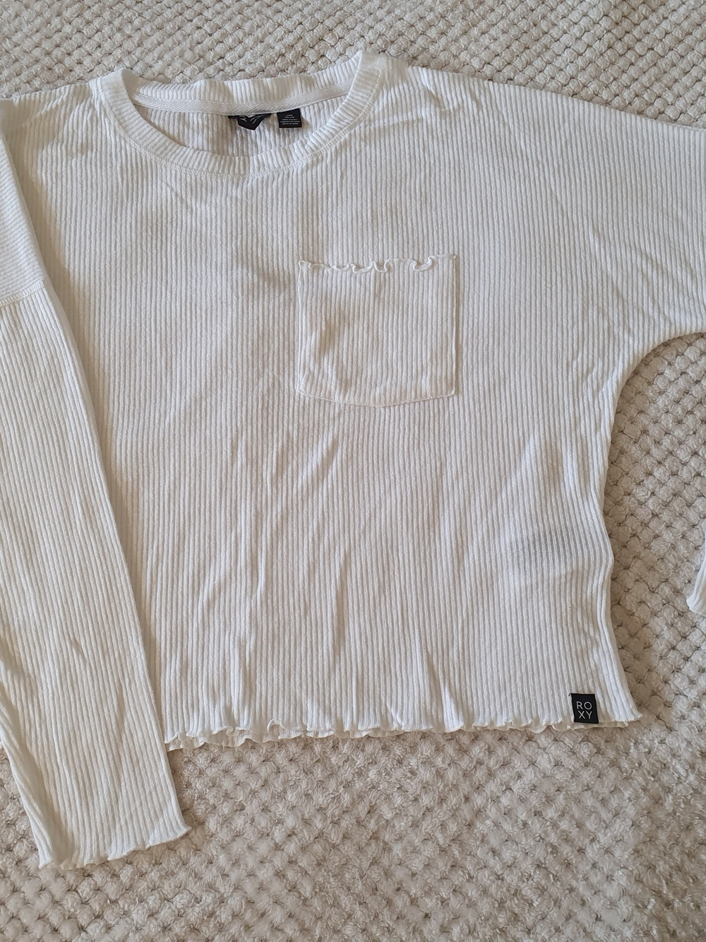 Roxy Cozy Day Ribbed Knit Long Sleeve Top Ivory White Size Large L